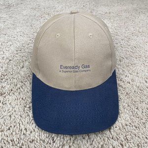 Vintage RCC Koozie Eveready Gas Hat A Superior Gas‎ Co Beige Blue Strapback Cap